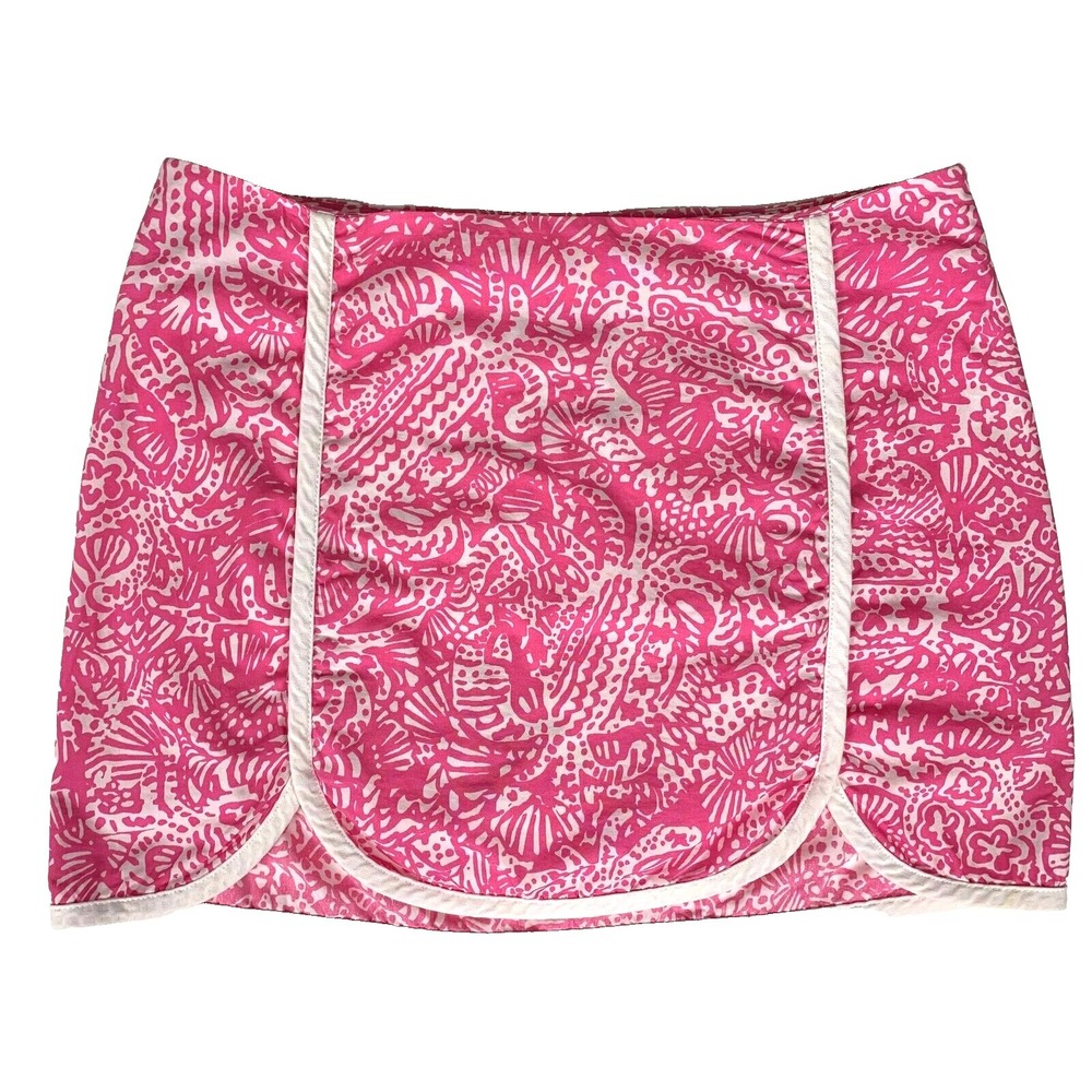 Lilly Pulitzer Cala Skort scalloped hemline Hotty pink print sz‎ 0 cotton